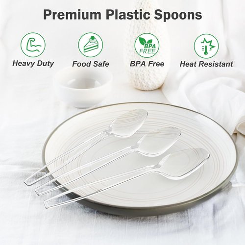 Dealusy 360 Count Heavy-Duty Clear Plastic Spoons - BPA-Free, Heat Resistant, Durable Party Supplies