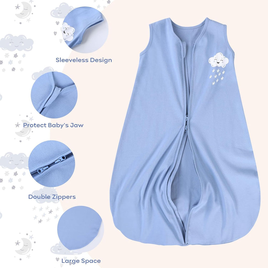 Yoofoss Baby Sleep Sack - 100% Organic Cotton Wearable Blanket for 0-6 Months | 2-Way Zipper, Lightweight