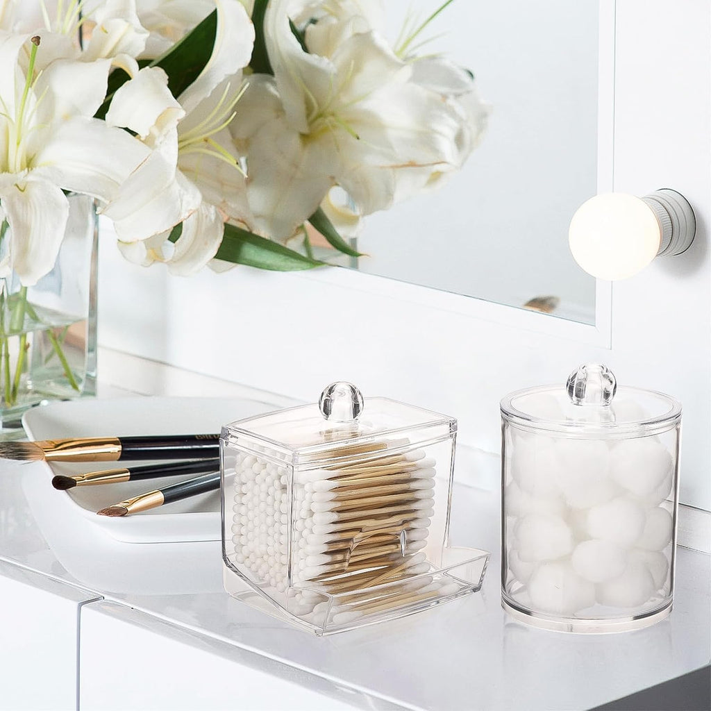 Tbestmax Cotton Swab Dispenser - Clear Plastic Apothecary Jar Organizer | 10/12 oz for Bathroom Storage