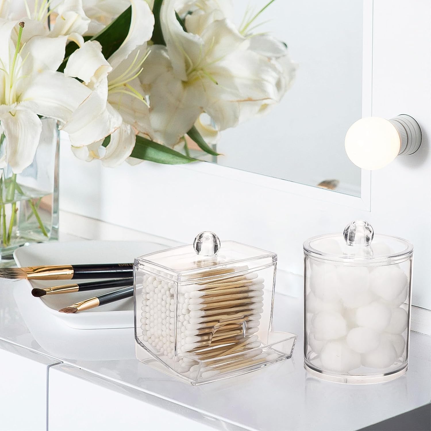 Tbestmax Qtips Dispenser - Clear Plastic Apothecary Jar for Cotton Balls & Swabs | 10/12 oz Storage Solution