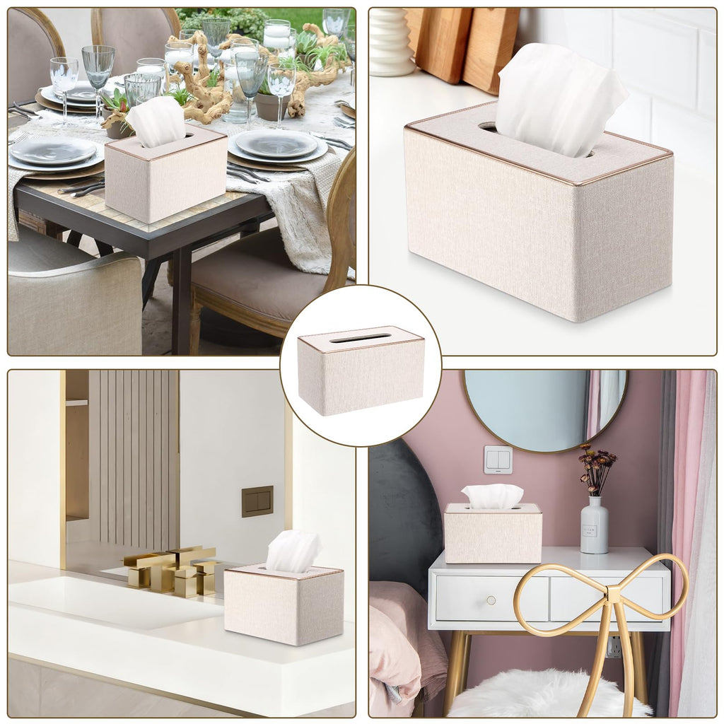 Sumnacon Rectangular Linen Tissue Box Cover - Stylish Tissue Box Holder with Magnetic Bottom, Decorative Tissue Box for Bathroom Toilet Vanity Night Stand Table Countertop Office, Beige Linen Texture