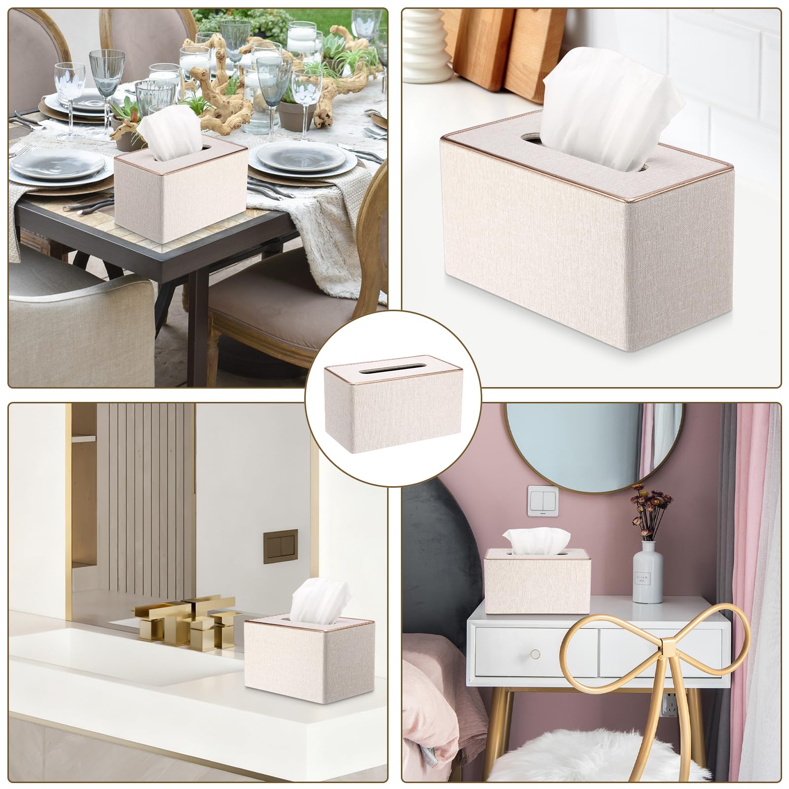 Sumnacon Rectangular Linen Tissue Box Cover - Stylish Tissue Box Holder with Magnetic Bottom, Decorative Tissue Box for Bathroom Toilet Vanity Night Stand Table Countertop Office, Beige Linen Texture