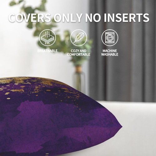Weiscode Purple and Gold Abstract Art Throw Pillow Covers, 18x18 Inch, Gold Purple Decorative Pillows for Couch Living Room Bedroom Sofa Decor, Luxury Modern Art Pillowcase Cushion Covers