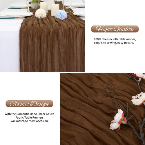 20 Pack Brown Cheesecloth Table Runner 120 Inch 10FT Rustic Boho Gauze Cheese Cloth Table Runner for Wedding Party Baby Shower Thanksgiving Christmas Decoration