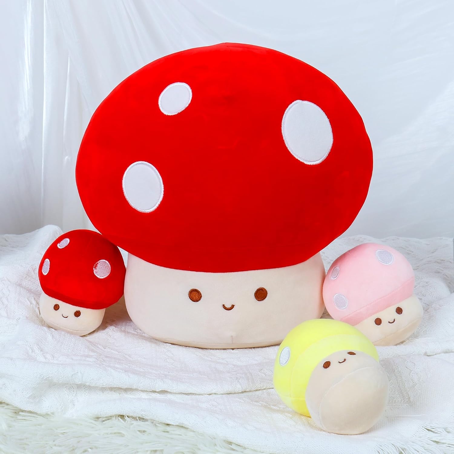 WeBingo Mushroom Plush Pillow Set - 12-Inch Jumbo Stuffed Animal Decor | 4-Piece Gift for Kids & Adults