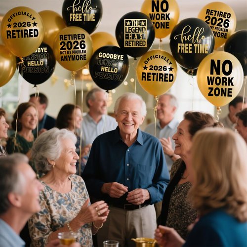 Happy Retirement Party Black and Gold Balloons for Retirement Party Decorations, Balloons designed specifically for a Retirement, 12inch Latex 24pcs Balloons for Party Supply