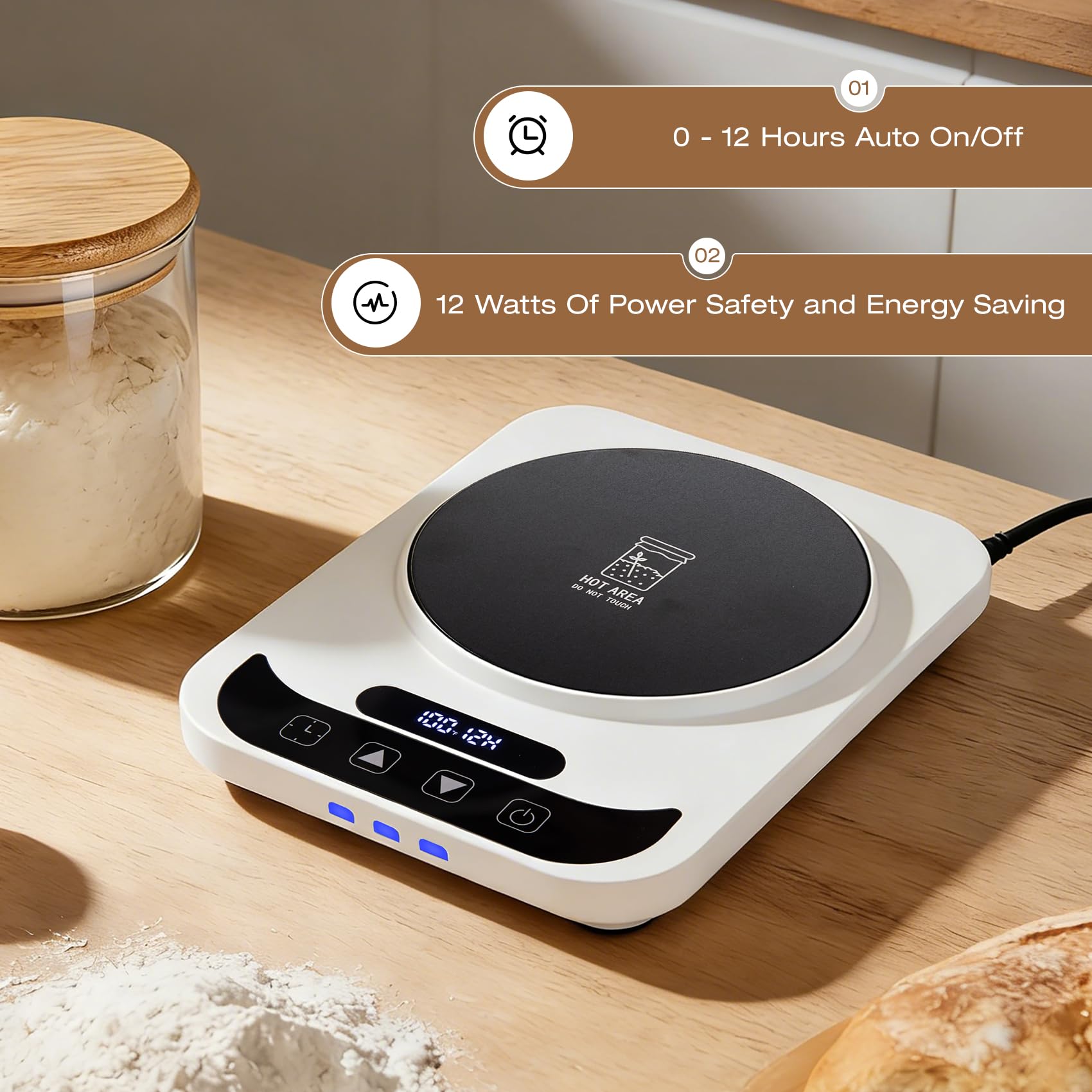 Sourdough Starter Warmer with Dome, Bread Starter Warmer with Precise 1°F Sourdough Temperature Control (70-100°F), Sourdough Warming Mat for Home Baking, 12-Hour Timer Sourdough Starter Warmer Mat