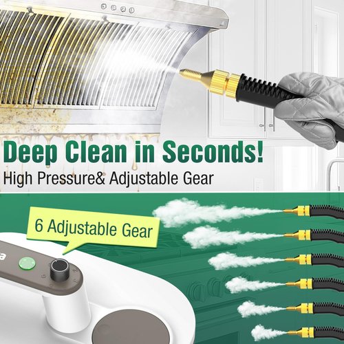 Steam Cleaner, 10s Rapid Heating Steamer with 6 Levels, 1.2L Water Tank, Portable Powerful Steamer for Cleaning without chemicals, Handheld Steam Cleaner for Home, Car, Grout, Tile, Floor, Dirt