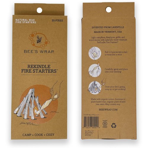 Bee's Wrap ReKindle Natural Fire Starters - 25 Fires - Made in USA Fire Starter from Organic Beeswax Wraps for Food - Safe for Indoor/Outdoor Use