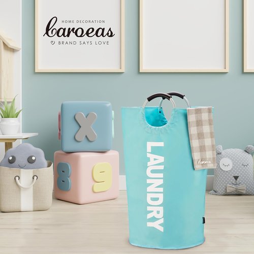 Caroeas 125L Laundry Basket - Large Collapsible Hamper with Padded Handles | Sturdy Free-Standing Design in Light Blue