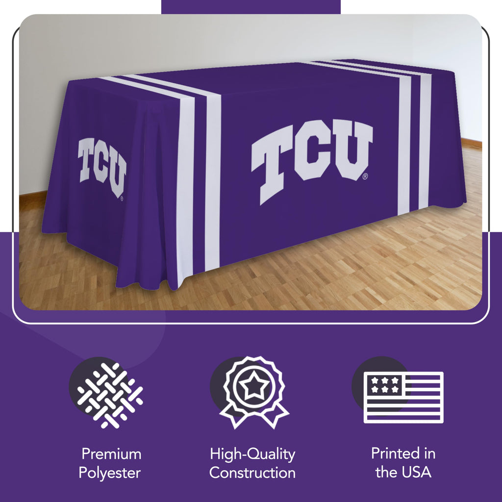 TCU Horned Frogs College Sports Printed Table Throw - NCAA Licensed - Polyester - School Tablecloth (Purple, White) (6' Draped)