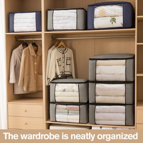 Large Storage Bags - Closet Organizers with Lids | Foldable Containers for Clothing & Bedding (4 Pack, 90L)