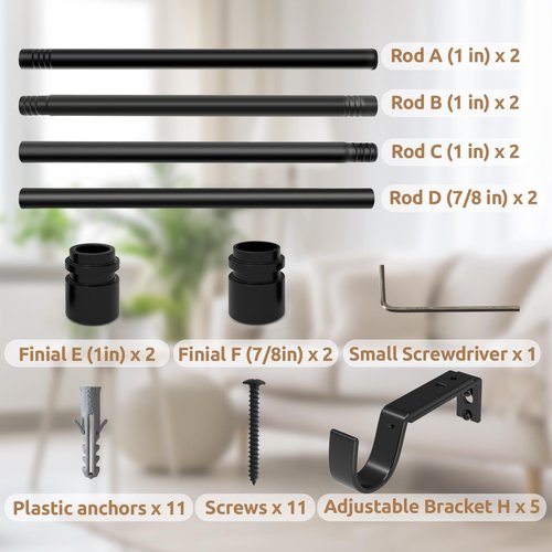 Outdoor Curtain Rods for Patio, Extra Long Rod (32 to 240 Inch) – Heavy Duty Curtain Rod, Adjustable Wall & Ceiling Mount, Matte Black Room Divider, For 1 Large Window or 2 Windows,5 Holders