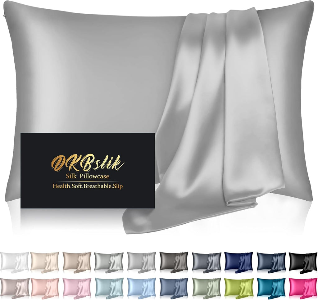 Mulberry Silk Pillowcase | Anti-Acne Cooling Sleep | Queen Size Grey | Smooth Both Sides with Hidden Zipper