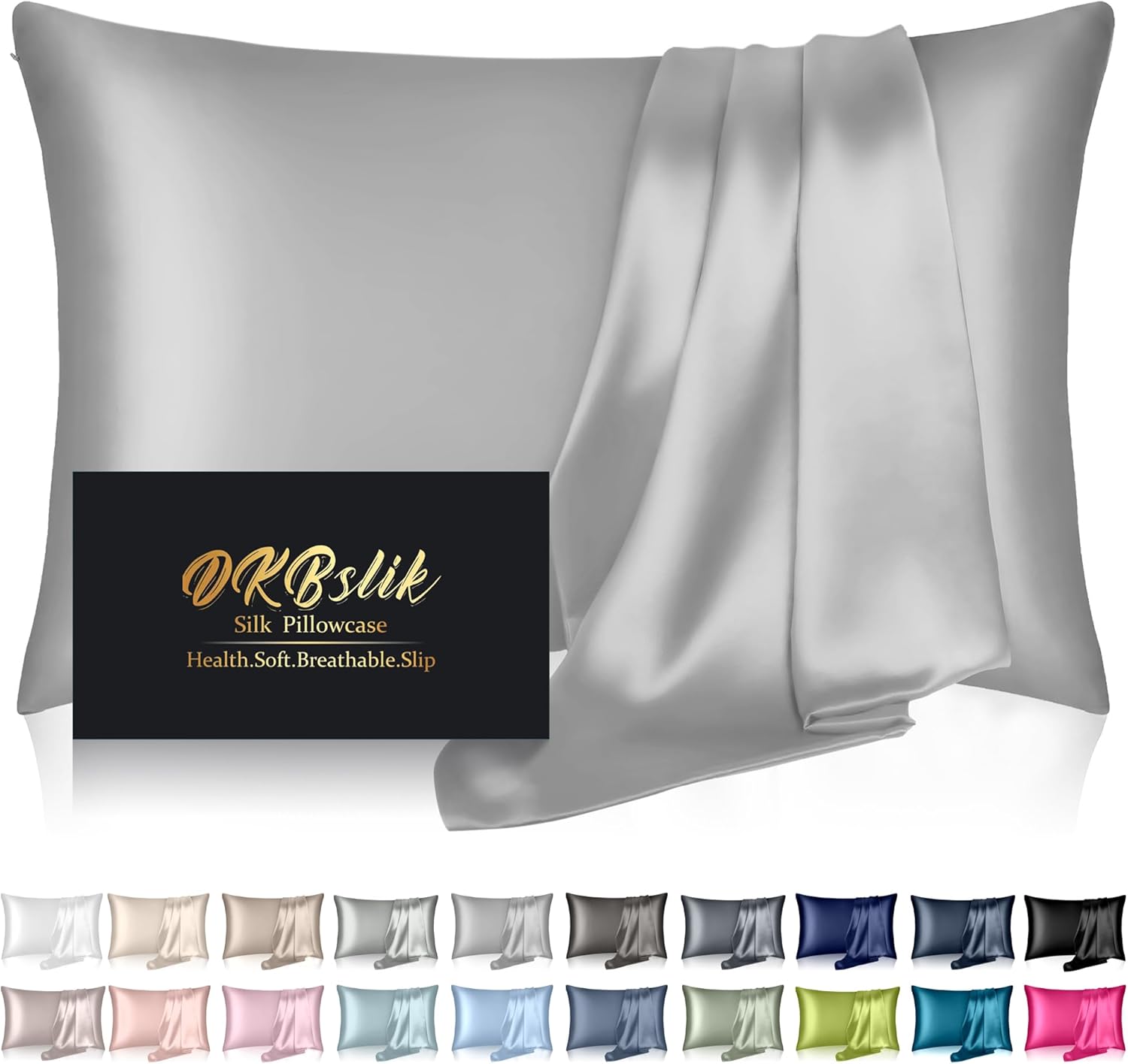 Mulberry Silk Pillowcase | Anti-Acne Cooling Sleep | Queen Size Grey | Smooth Both Sides with Hidden Zipper