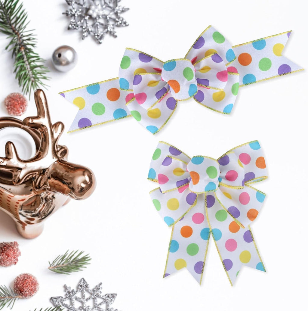Meseey Burlap Wired Ribbon - Handmade Polka Dot Bows for Wreaths & Gift Wrapping | 2 Pcs Set