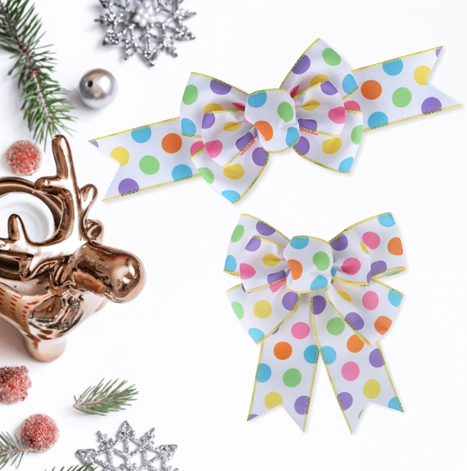Meseey Burlap Wired Ribbon - Handmade Polka Dot Bows for Wreaths & Gift Wrapping | 2 Pcs Set