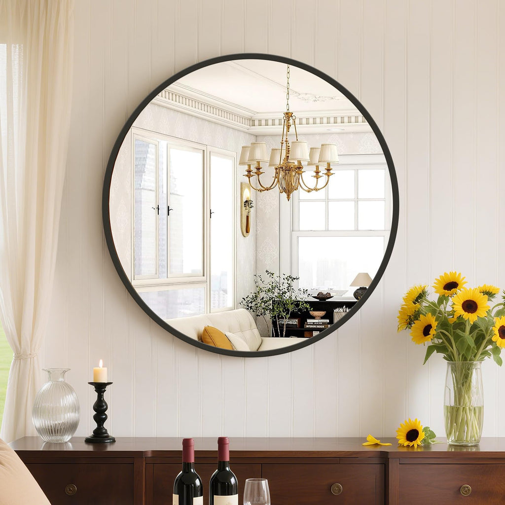 Sweetcrispy 20in Round Bathroom Mirrors for Wall, Bathroom Mirrors for Over Sink, Wall Decor for Bathroom, Entryway, Bedroom, Vanity, Classical Black