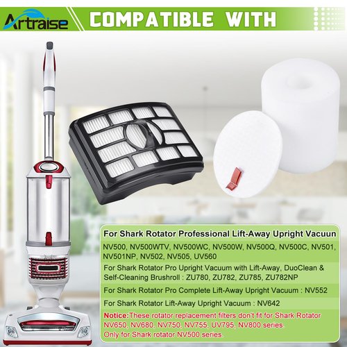 Artraise Vacuum Filter Replacement for Shark Rotator Pro Lift-away NV500 NV501 NV502 NV505 NV520 NV552 UV560 NV642 ZU780 ZU782 ZU785, Replace Part Xff500 Xhf500. 2 HEPA + 4 Foam & Felt Filters