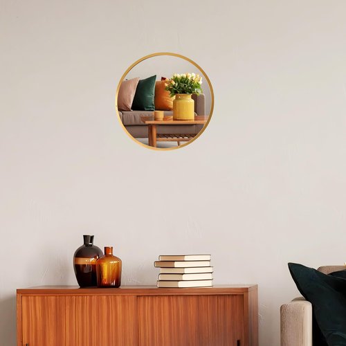 SDlumeiy 12 Inch Aluminum Framed Modern Gold Round Wall Mirror, Small Metal Framed Mirror for Bathroom, Living Room, Entryway, Hallway Decoration (Gold, 12x12)
