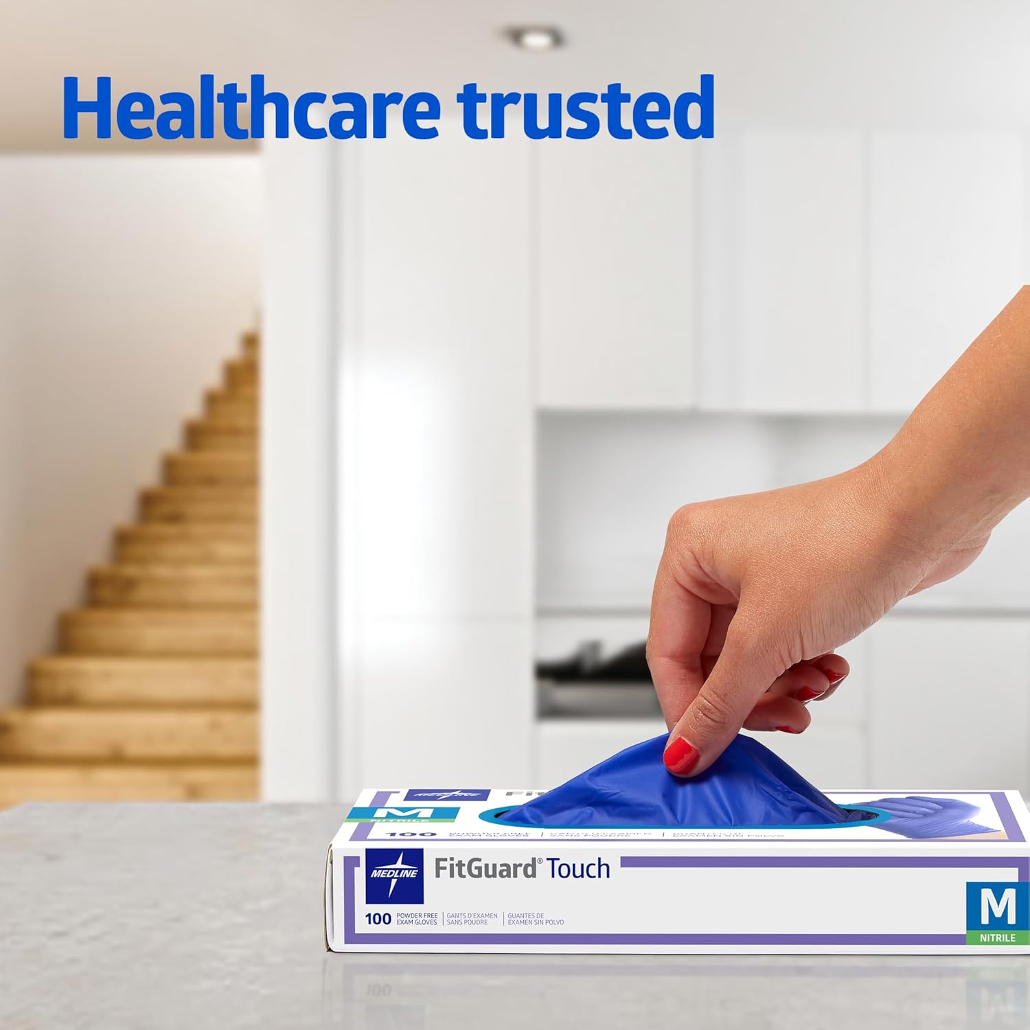 Medline FitGuard Touch Nitrile Exam Gloves - Powder-Free, Durable, Large, 100 Count | Ideal for Medical and Household Use