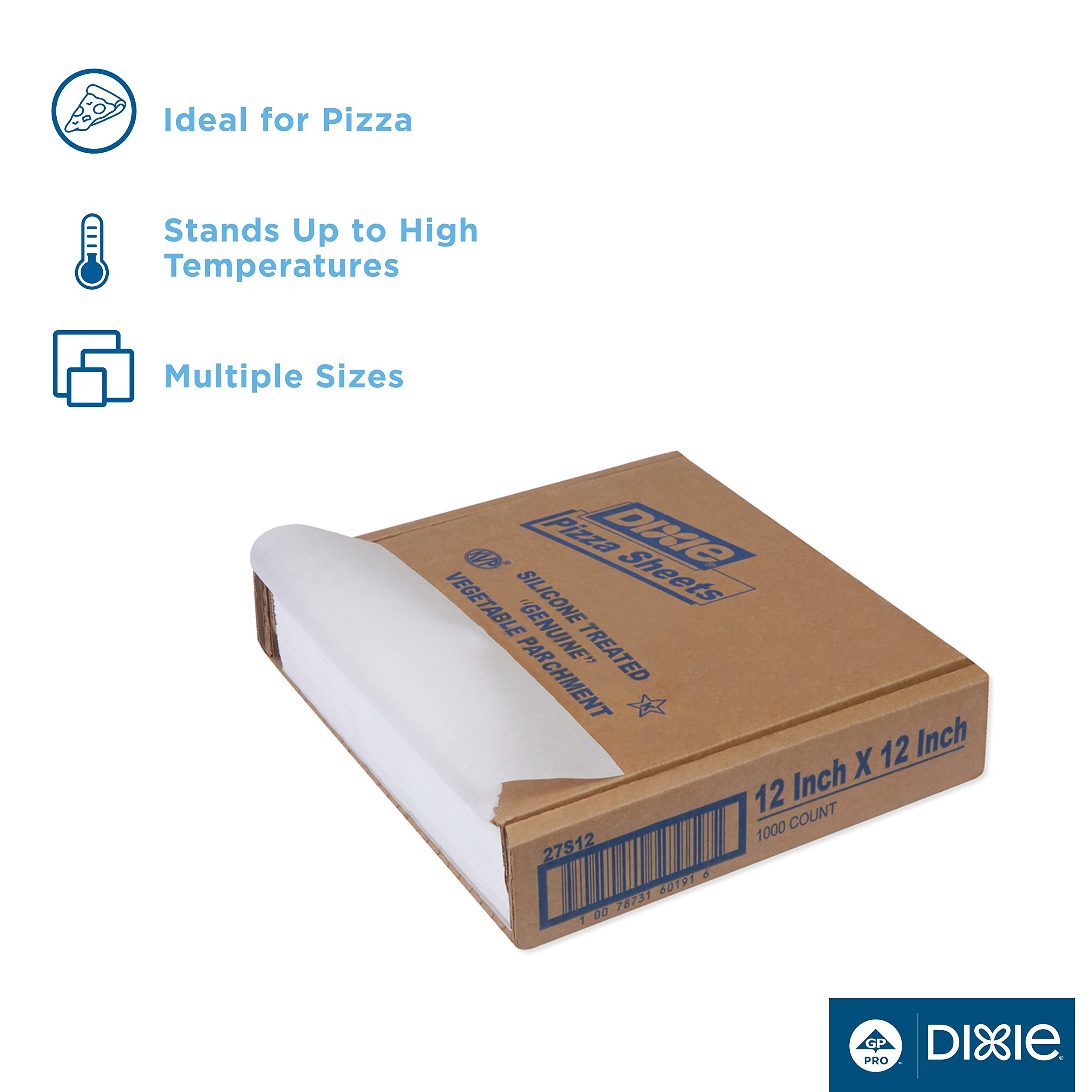 Dixie Parchment Silicon-Coated Pizza Sheet by GP PRO (Georgia-Pacific), White, 27S12, 12" L x 12" W, (Case of 1,000)