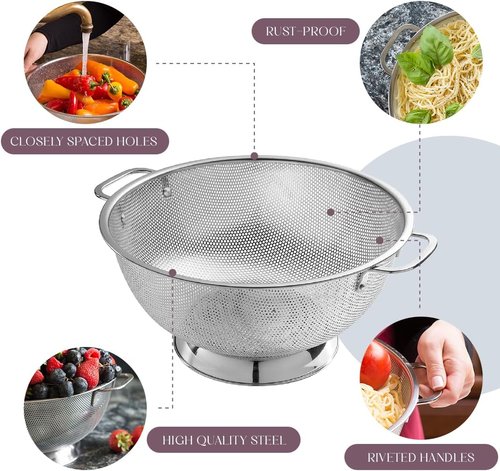 Bellemain Colander - 5 Qt Stainless Steel Strainer with Handle for Pasta, Vegetables & Fruit