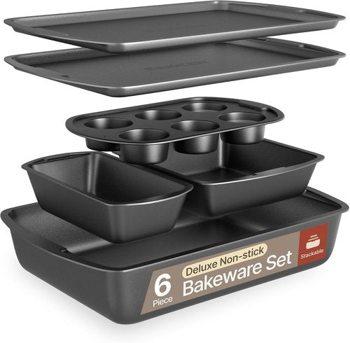 Bakken Swiss - 6-Piece Bakeware Set | Deluxe Non-Stick Baking Pans for Home & Professional Use - Carbon Steel, Gray