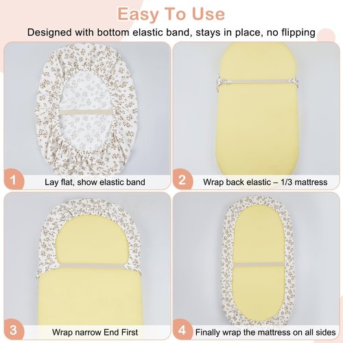 Basumee Muslin Bassinet Sheets for Baby Girl Boy 2 Pack Soft Breathable Baby Bedside Bassinet Fitted Sheets with Bottom Elastic Band Mattress Cover for Rectangle Oval Hourglass Bassinets