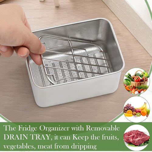 Hushee 3-Piece Stainless Steel Food Storage Containers - Airtight with Removable Drain Tray, 30 oz