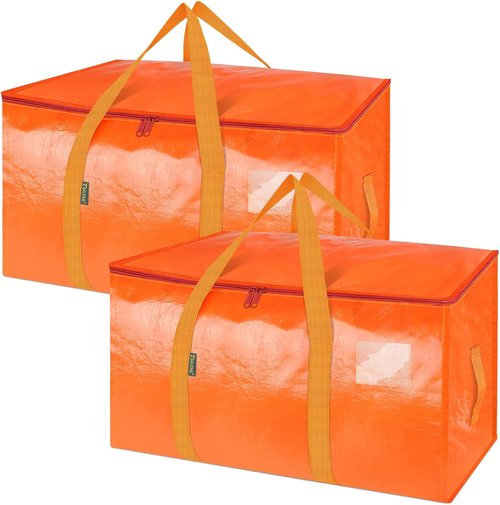 BALEINE Oversized Moving Bags - Heavy-Duty Storage Totes with Reinforced Handles | 2-Pack, Orange