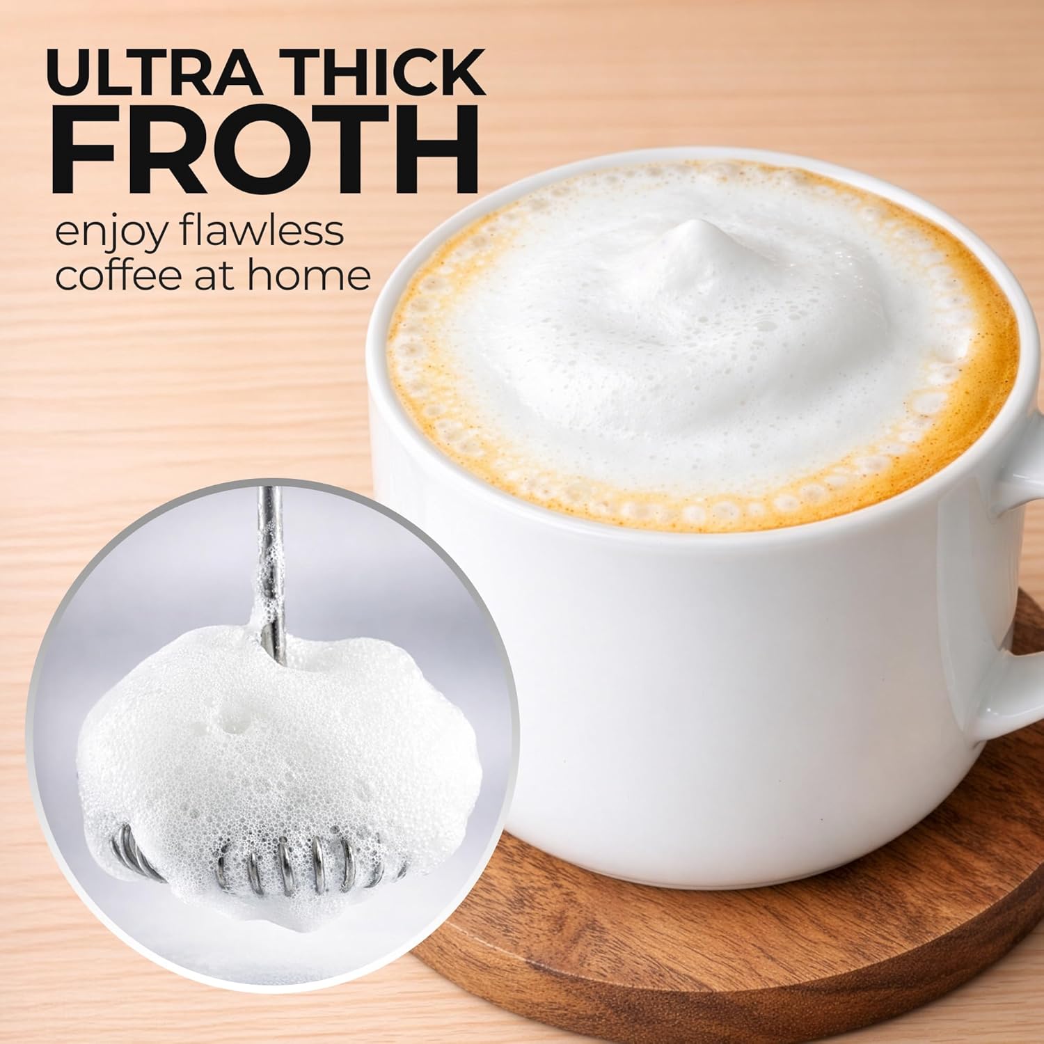 Zulay Kitchen Rechargeable Milk Frother - Handheld Electric Drink Mixer with 3 Whisk Attachments | USB-C Charging, Lasts Up to 6 Months