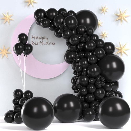 Black Balloons | 140-Piece Latex Balloon Pack in Various Sizes for Birthday & Halloween Decor