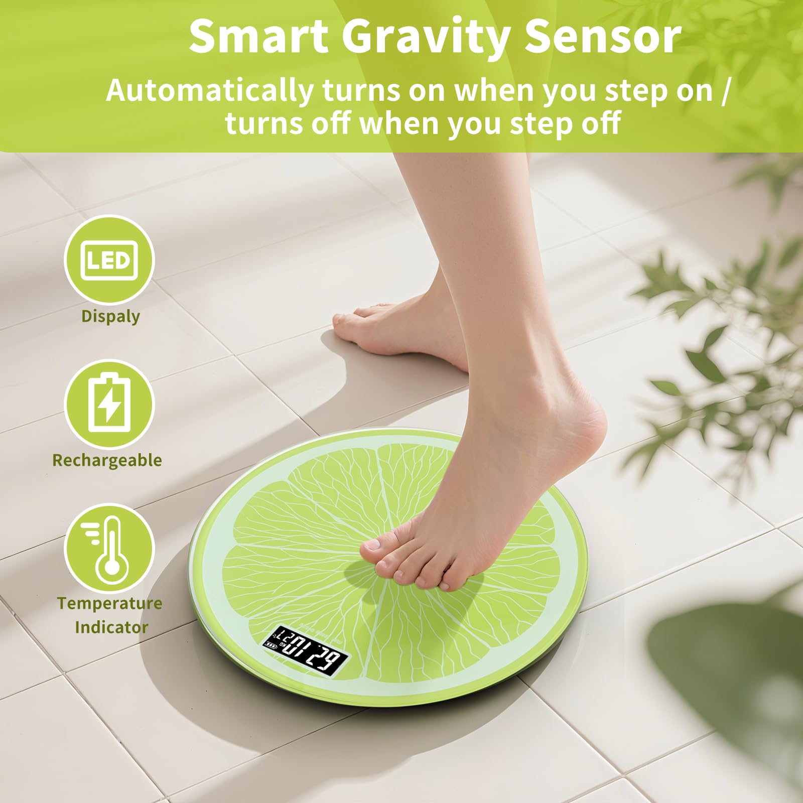 Rechargeable Bathroom Scale – Accurate Digital Weight Scale (±0.1 lb), 400 lbs Capacity, Large LED Display, No Batteries, Step-On Technology for Easy Home Use