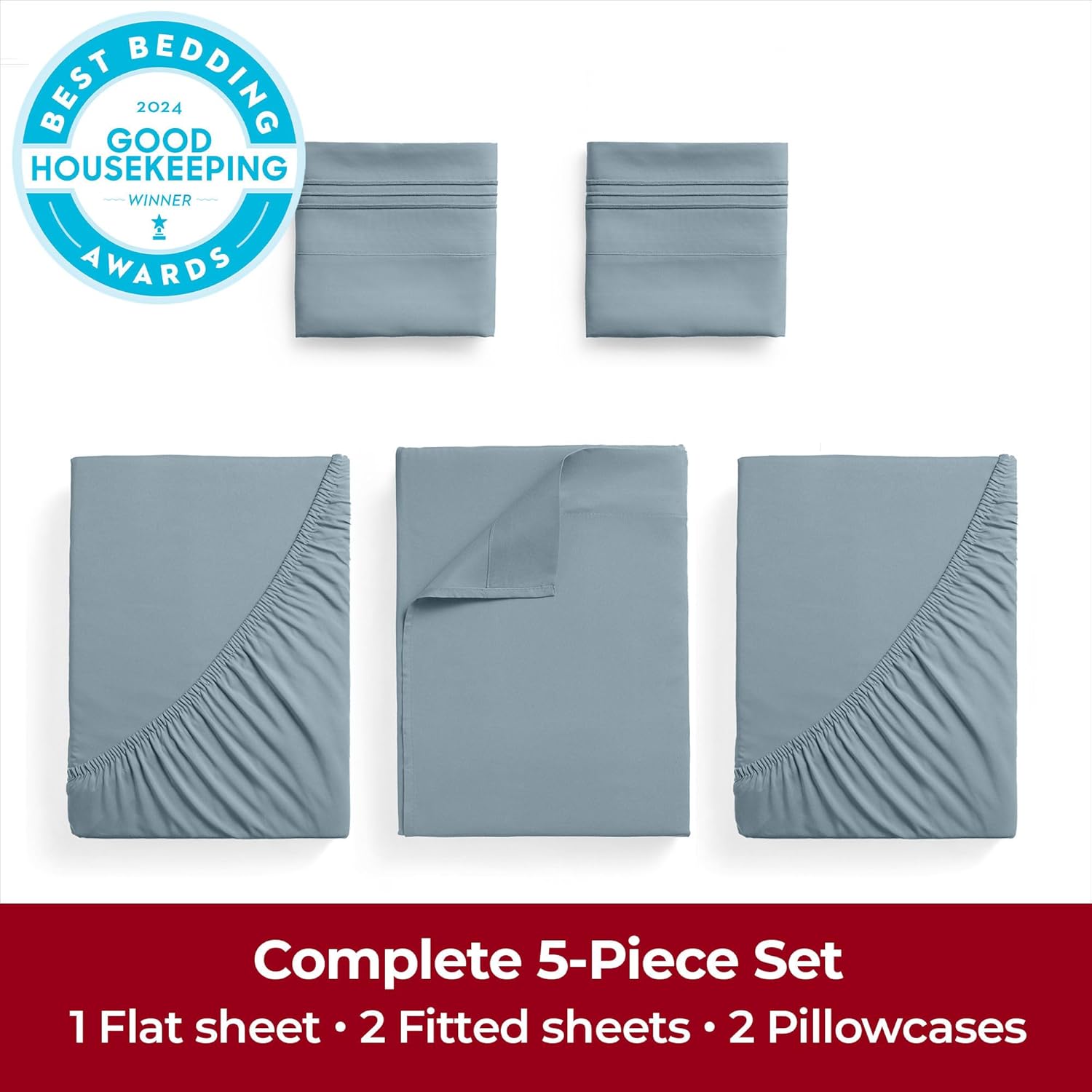 Mellanni Extra Deep Split King Sheets - 5 PC Hotel Luxury Bedding Set - Ultra Soft, Cooling, Wrinkle Resistant (Spa Blue)