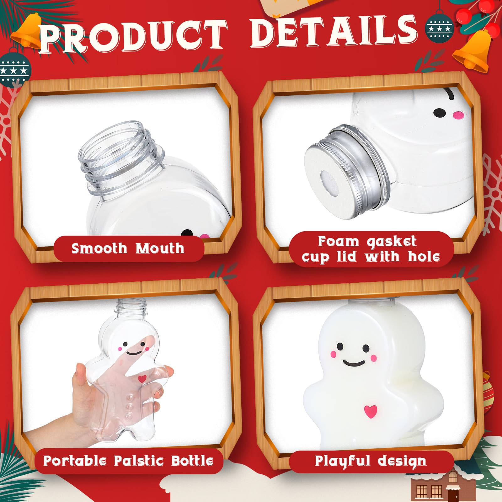 Baderke Christmas Plastic Bottles with Straws Set Including Reusable Drink Empty Bottles Straws and Caps for Christmas Party Milk Juicing Drinking