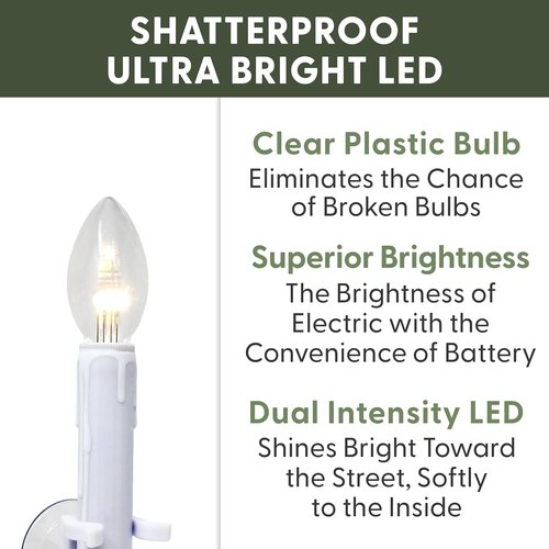 612 Vermont LED Window Candles - Ultra-Bright Battery Operated with Timer & Suction Cups | Shatterproof Bulbs, Pack of 4