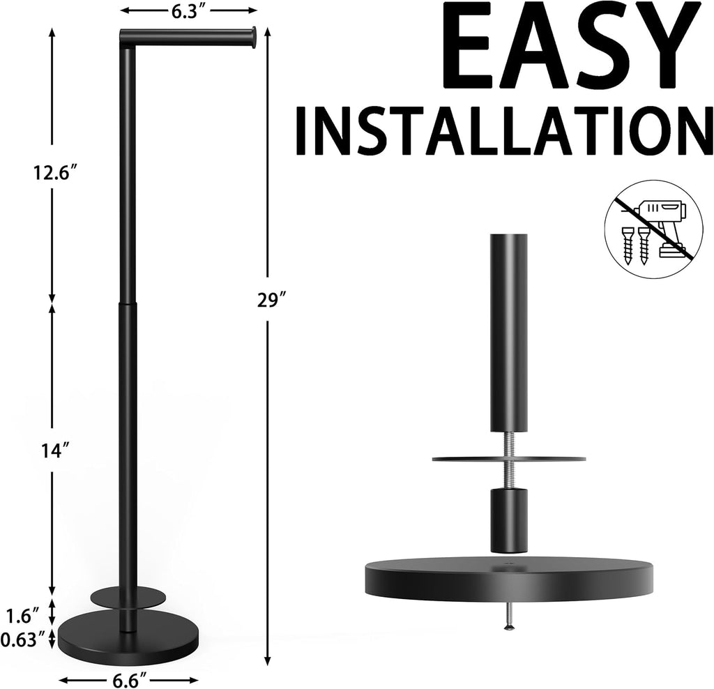 Skiennix Toilet Paper Holder Stand - Height Adjustable, Holds 6 Spare Rolls, Rustproof SUS304 Stainless Steel | Matte Black
