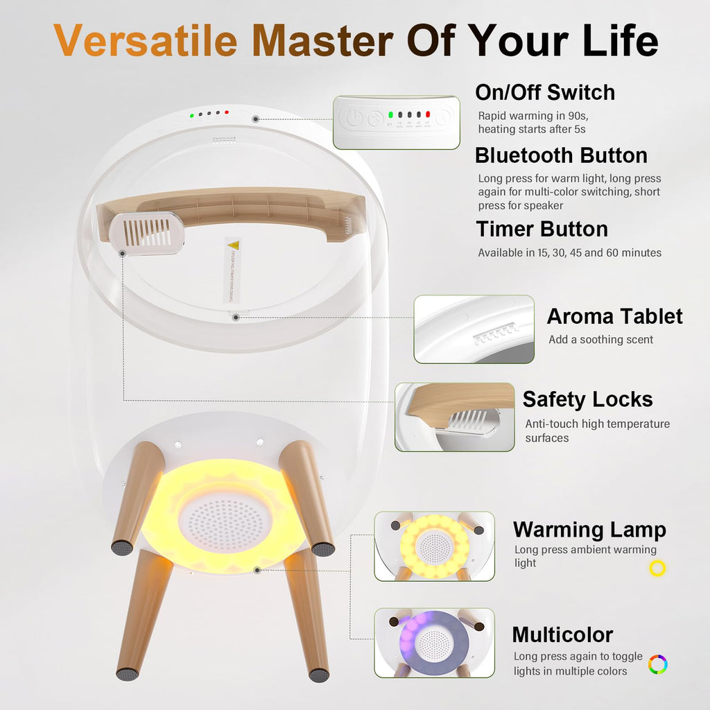 GVRVHJS 25L Towel Warmers for Bathroom, Luxury Rapid Heating Towel Warmer Bucket with Timer, Bluetooth Speaker, Mood Lights, Portable Removable Legs, Fits Two 40"x70", Blankets, Bathrobes
