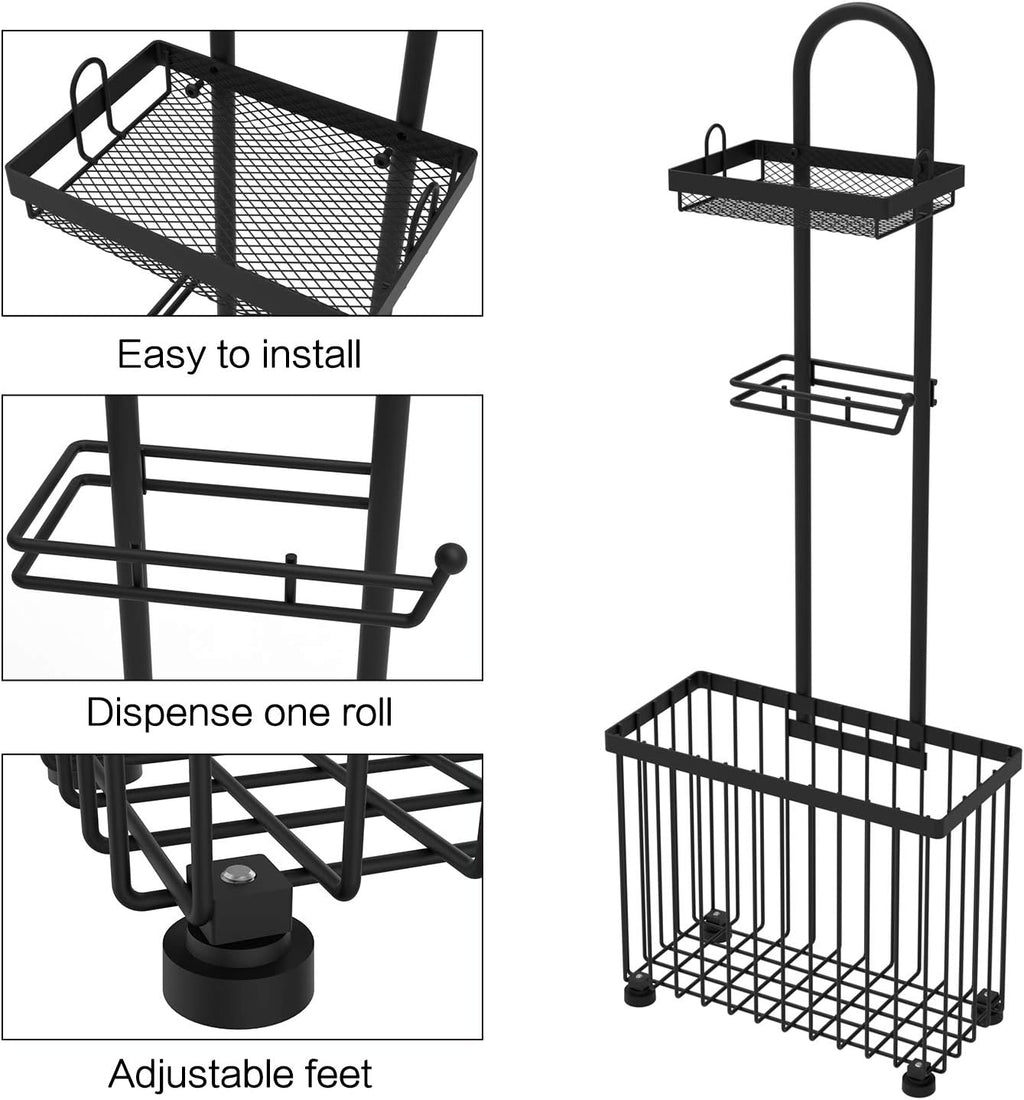 X-cosrack Toilet Paper Holder - Freestanding Tissue Rack with Storage Shelf for Bathroom | Black