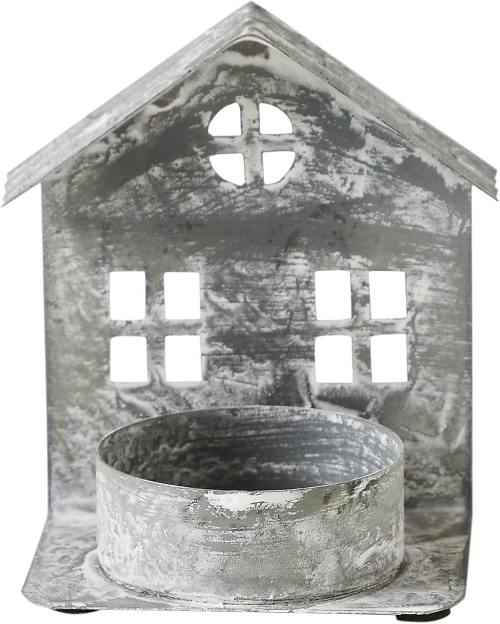 Metal Village House Tealight Holder by [Brand Name] - Antique Grey, 3.25x2.75x2 Inches