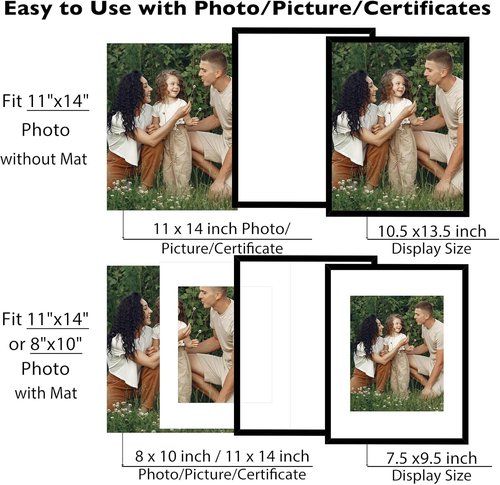 JCJMY 11x14 Picture Frames Set - 10 Black Gallery Frames for 8x10 Photos with Mats | Wall Decor