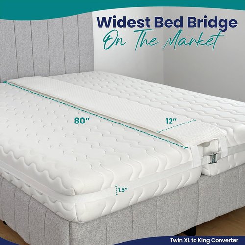 EPHEDORA 10" Extra Wide Bed Bridge Twin XL to King Converter Kit - Split King Gap Filler for Adjustable Bed - Mattress Connector & Gap Filler for Bed - Heavy Duty Metal Buckle Strap - 25D Memory Foam