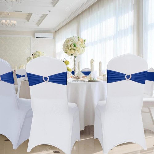 Howhic Spandex Chair Sashes - Pack of 30 Stretch Covers with Buckle Slider for Weddings & Events | Navy