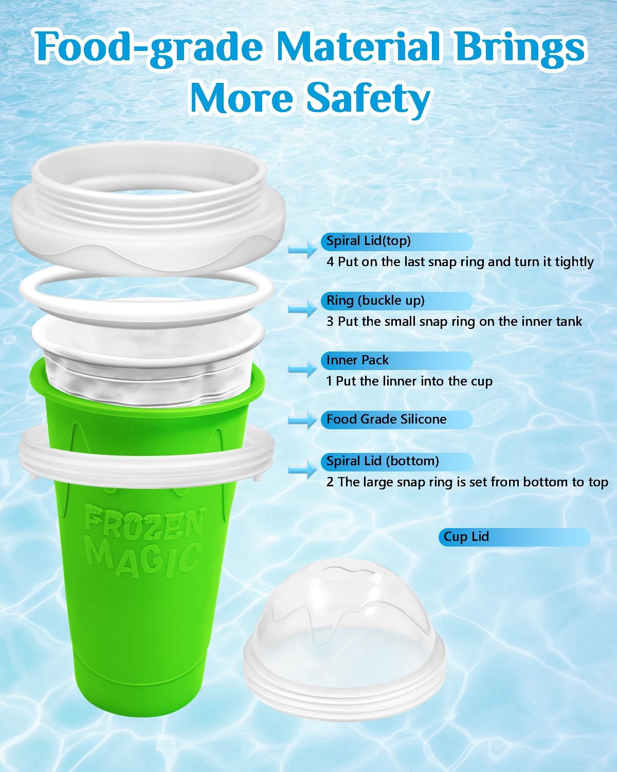 Skiennix Slushy Cup - DIY Magic Slushy Maker for Juices & Ice Cream | Portable Double Layer with Lid & Straw (Green)
