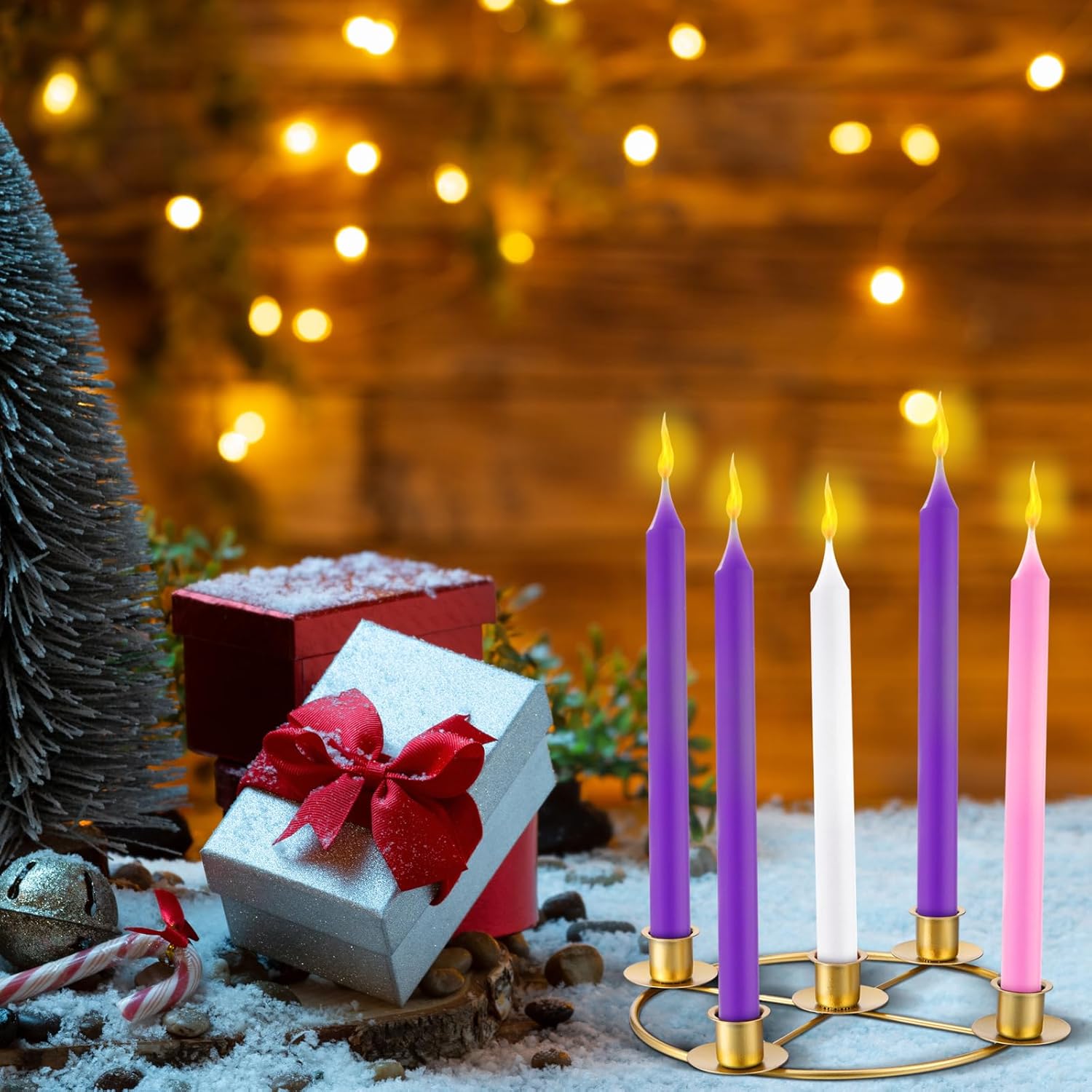 Newtay Christmas Advent Wreath Candle Holder - 5 Candle 8.5 Inch Metal Ring for Holiday Home Decor | Gold