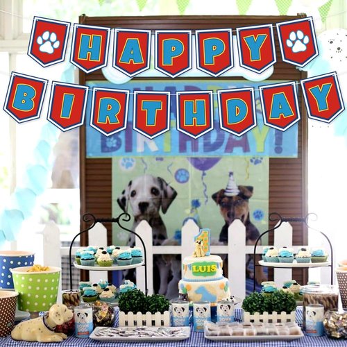 Cartoon Dog Paw Happy Birthday Banner- Cute Birthday Decorations for Boys, Cartoon Themed Happy Birthday Sign for Boys 1st 2nd 3rd Party Baby Shower