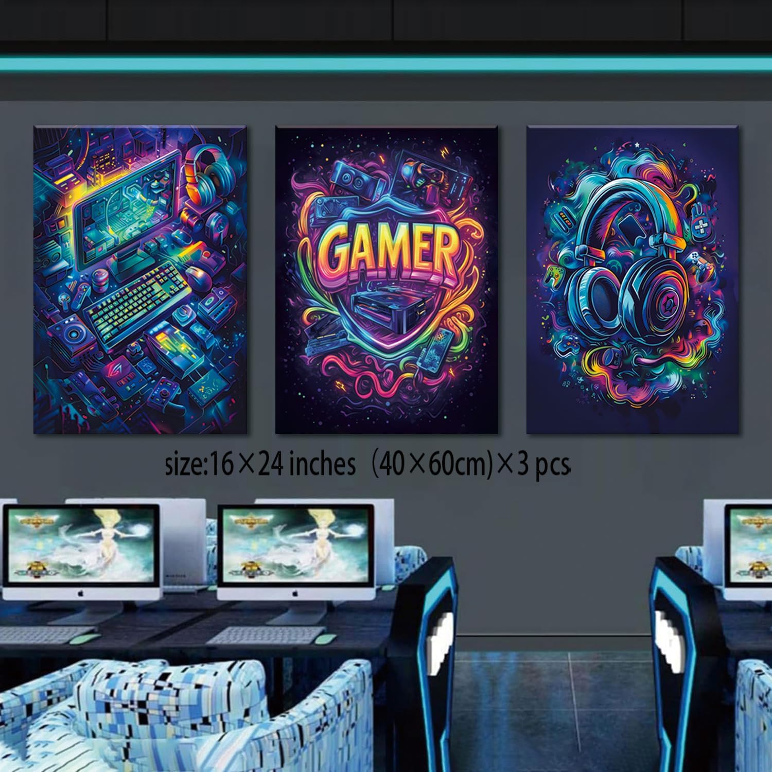 Yolbcdr Gaming Canvas Wall Art Set - Cool Video Game Posters for Boys' Room | 16x24in Framed Decor