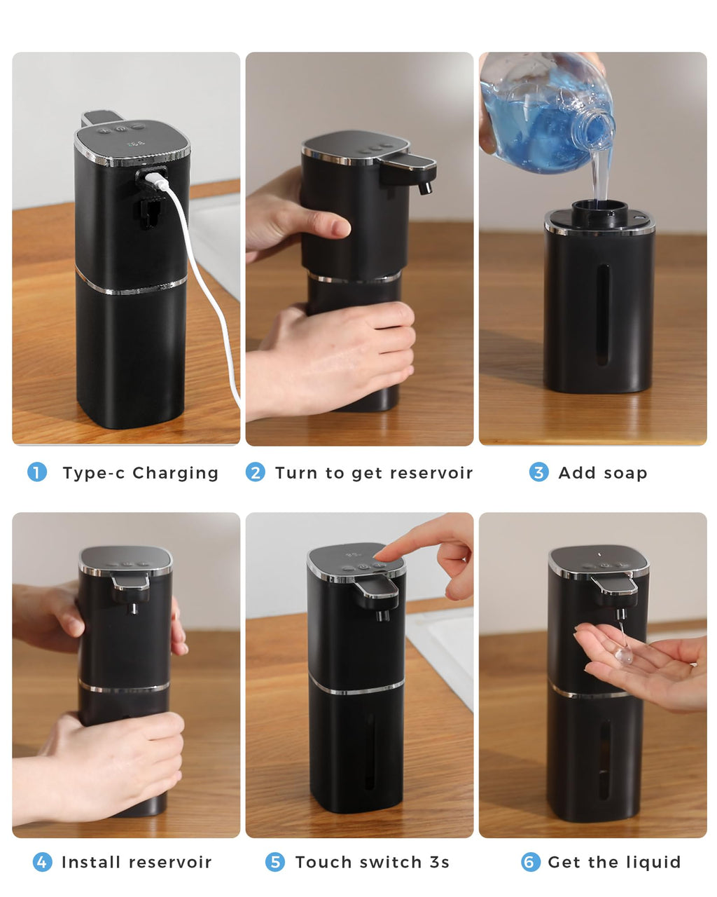 Automatic Liquid Soap Dispenser, 13.5oz/400mL, USB Rechargeable, 9-Level Adjustable, IPX5 Waterproof, Touchless & Wall/Tabletop, Compatible with Thick Thin Dish Soap for Kitchen Bathroom, Black