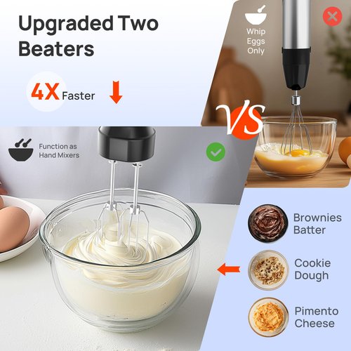 Consciot 4 in 1 Immersion Hand Blender Max 1100W, Corded Stick Emulsifier with Entire Stainless Steel Blender Shaft, Trigger Speed Control, For Blending, Beating, Frothing, Mixing & More, Non-BPA